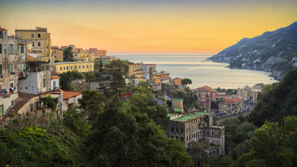Amalfi Coast at dusk as seen from a terrace in Vietri sul Mare, Salerno province, Campania region, Italy, Europe