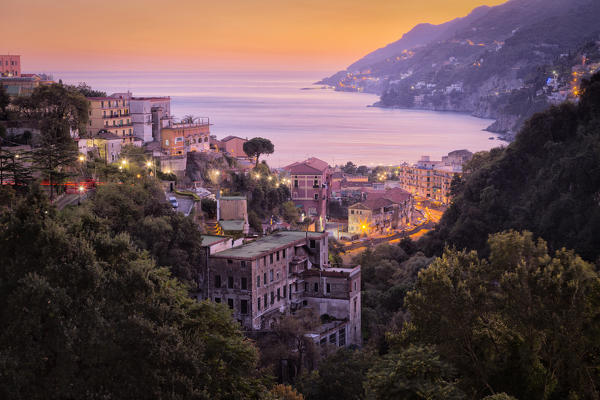 Vietri sul Mare and the Amalfi coast at dusk, Salerno province, Campania region, Italy, Europe
