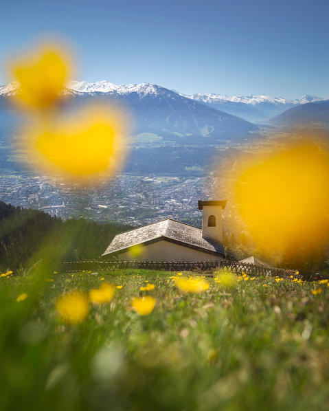 The little chapel in the meadows of Höttinger Alm, Nordkette, Innsbruck, Tyrol, Austria, Europe