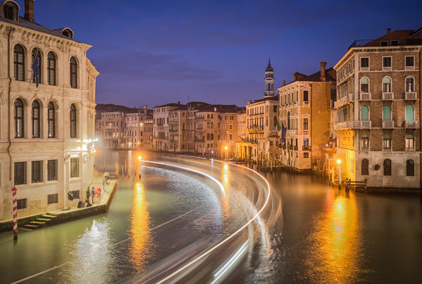 Canal Grande at evening as seen from the Rialto Bridge, Venice, Veneto, Italy, Europe