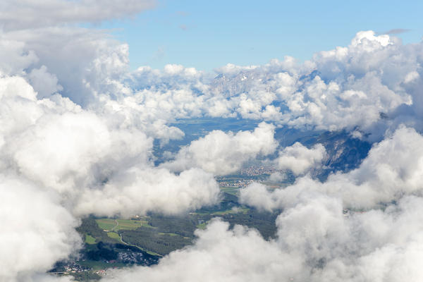 The Inn Valley covered by clouds as seen from the Patscherkofel mountain, Innsbruck, Tyrol, Austria, Europe