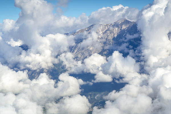 The clouds over the city of Innsbruck with Brandjoch mountain peaks in the Background, Patscherkofel mountain, Innsbruck, Tyrol, Austria, Europe