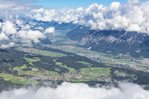 A view of the Inn Valley at morning as seen from the Patscherkofel mountain, Innsbruck, Tyrol, Austria, Europe