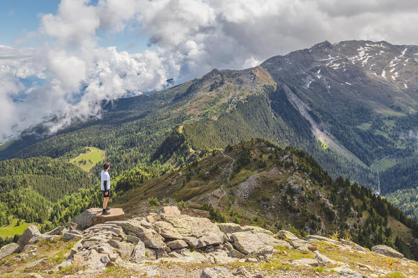 The view over Glungezer mountain from the Jochleiten Steig hiking path, Patscherkofel mountain ,Innsbruck, Tyrol, Austria, Europe