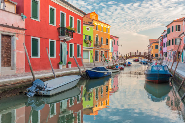 Fondamenta Pontinello and its bridge, Burano, Venice, Veneto, Italy, Europe