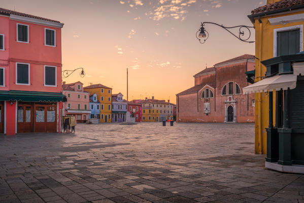 Piazza Baldassarre Galuppi at dawn, Burano, Venice, Veneto, Italy, Europe