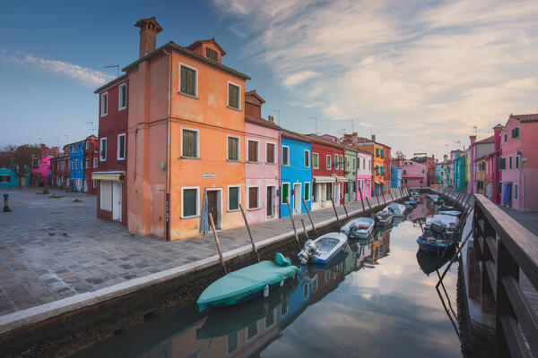 A peaceful morning at Fondamenta Cavanella, Burano, Venice, Veneto, Italy, Europe