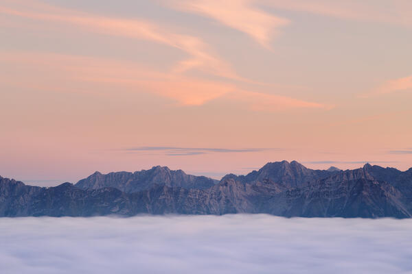 Detail of the Nordkette mountain chain at dawn, Patscherkofel mountain, Innsbruck Land, Tyrol, Austria, Europe 