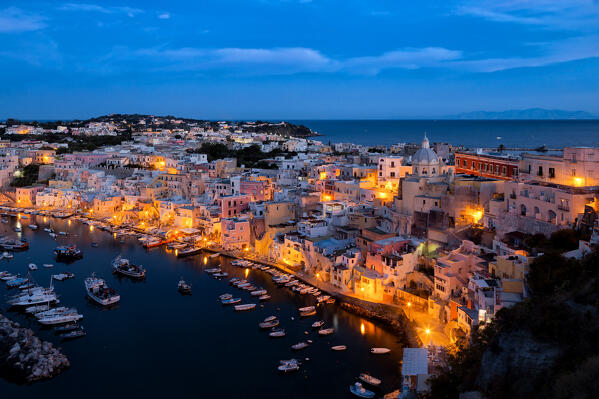 Early morning in Marina di Corricella, Procida island, Neaples province, Campania region, Italy, Europe