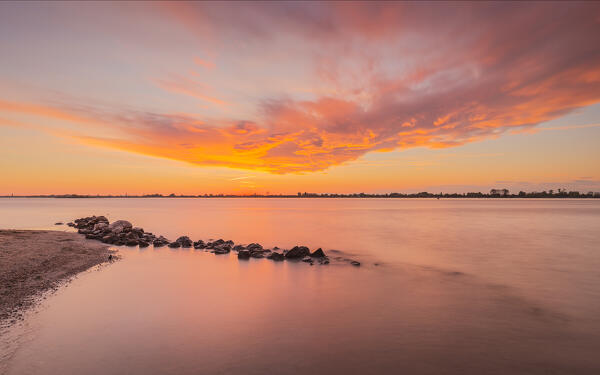 The little Breakwater of Lio Grando at sunset, Punta Sabbioni, Venetian Lagoon, Venice, Veneto, Italy, Europe