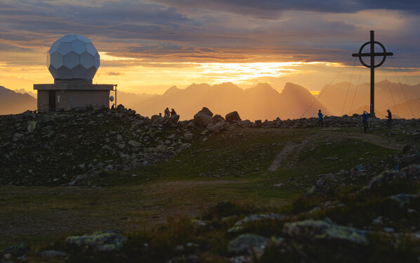 A classic view of the Patscherkofel mountain peak with its weather station at sunset, Patscherkofel, Patsch, Innsbruck Land, Tyrol, Austria, Europe