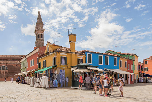 Tourists in Via Baldassarre Galuppi, Burano, Venice, Veneto, Italy, Europe