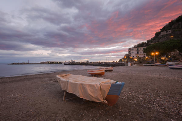 The beach of Cetara with its boats, Cetara, Salerno province, Campania, Italy, Europe