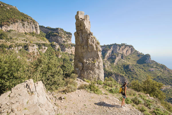 a characteristic rock formation on the Path of Gods, Bomerano, Amalfi Coast, Salerno, Campania, Italy, Europe
