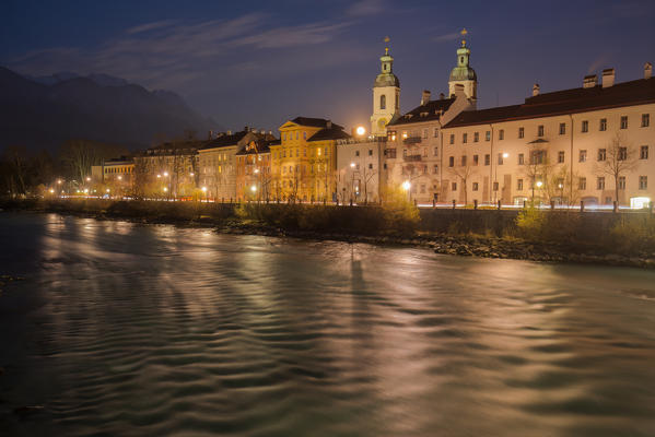 The old town of Innsbruck with the Cathedral of Saint Jakob at night, Innsbruck, Tyrol, Austria, Europe
