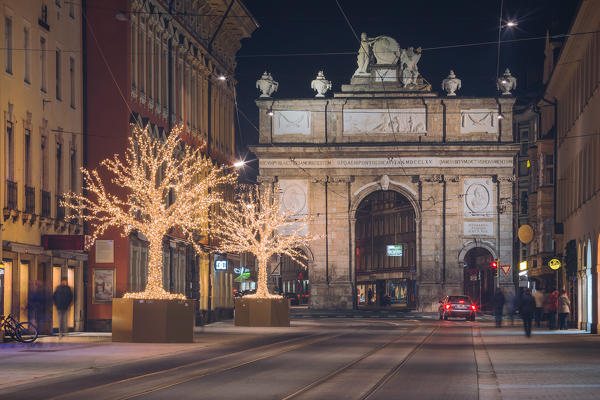 The Triumphal Arch of Innsbruck with the christmas lights, Tyrol, Austria, Europe