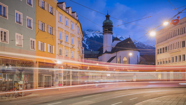The Court Church of Innsbruck before dawn, Tyrol, Austria, Europe