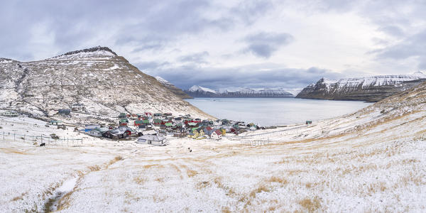 Panoramic view of the village of Funningur (Eysturoy island, Faroe Islands, Denmark)