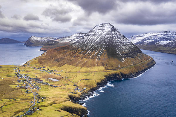 Aerial view of Vidareidi and Vidoy Island (Vidoy island, Faroe Islands, Denmark)