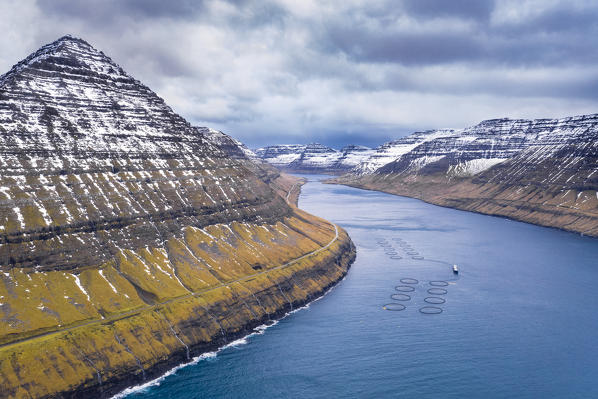 Aerial view from Vidareidi: Vidoy island on the left and Bordoy island on the right (Faroe Islands, Denmark)