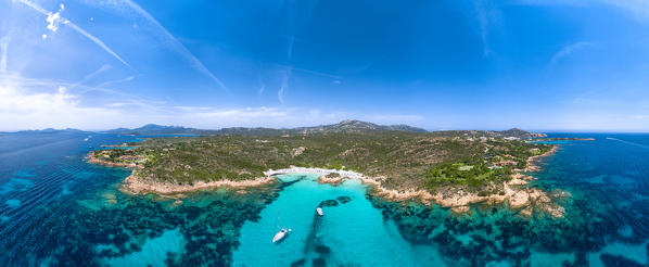 Panoramic view of the Spiaggia del Principe in the heart of the Costa Smeralda (Arzachena, Olbia-Tempio province, Sardinia, Italy, Europe)