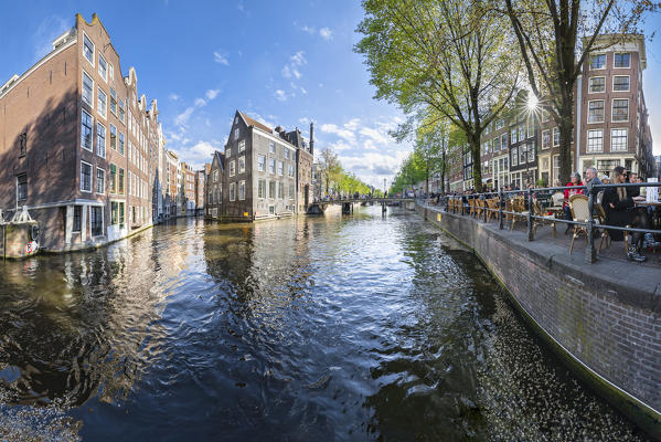 Oudezijds Voorburgwal canal in De Wallen district (Amsterdam, North Holland, Netherlands)