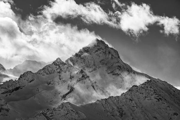 The Grivola Peak during a windy day from the Couis peak, near Pila locality (Gressan municipality, Aosta province, Aosta Valley, Italy, Europe)