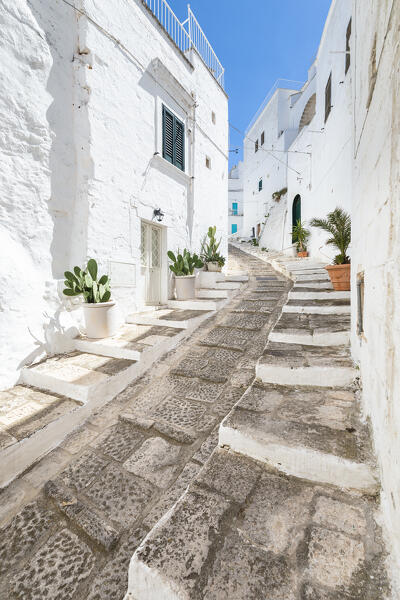 Small street in the white village of Ostuni (province of Brindisi, Salento, Apulia, Italy)