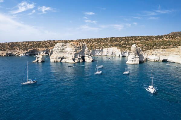 Aerial view of Kleftiko (Plaka, Milos Island, Cyclades Islands, Greece, Europe)