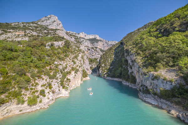 The final part of the Gorges du Verdon where the Verdon river flows into the Lac de Ste-Croix (Pont du Galetas, Var department, Provence-Alpes-Côte d'Azur, France, Europe)