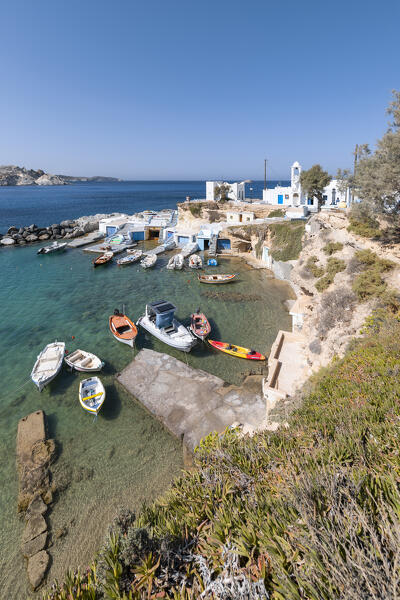The small fishing village of Mandrakia and its small port (Plaka, Milos Island, Cyclades Islands, Greece, Europe)