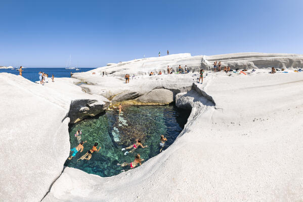 Pool of water on Sarakiniko Beach (Plaka, Milos Island, Cyclades Islands, Greece, Europe)