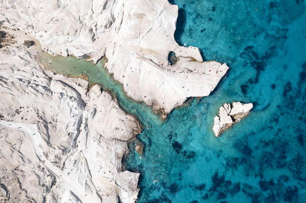 Aerial view of Sarakiniko Beach (Plaka, Milos Island, Cyclades Islands, Greece, Europe)