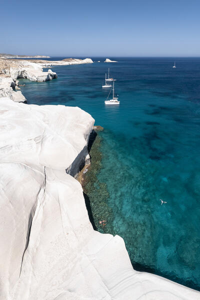 Aerial view of Sarakiniko Beach (Plaka, Milos Island, Cyclades Islands, Greece, Europe)