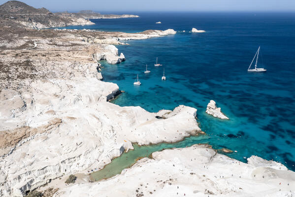 Aerial view of Sarakiniko Beach (Plaka, Milos Island, Cyclades Islands, Greece, Europe)