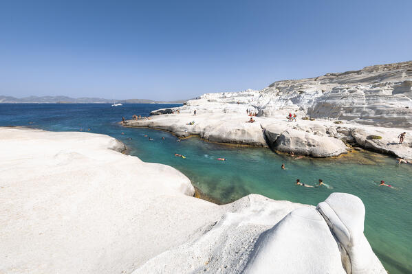 The small cove on Sarakiniko Beach (Plaka, Milos Island, Cyclades Islands, Greece, Europe)