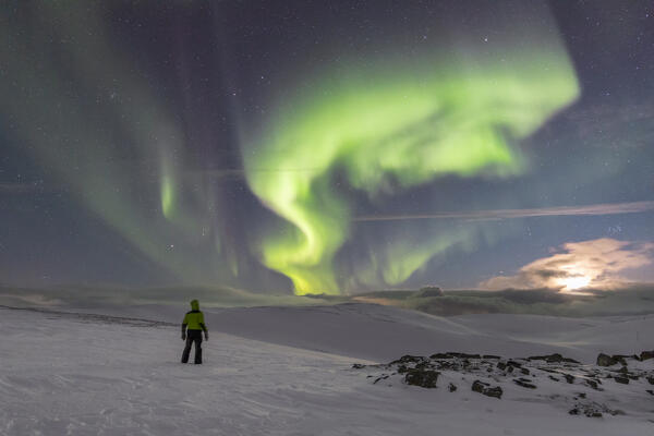 Man admires the Northern Lights (Nordkapp, Troms og Finnmark, Norway) (MR)