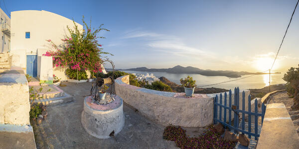 Going up to the Venetian Castle of the village of Plaka (Milos Island, Cyclades Islands, Greece, Europe)