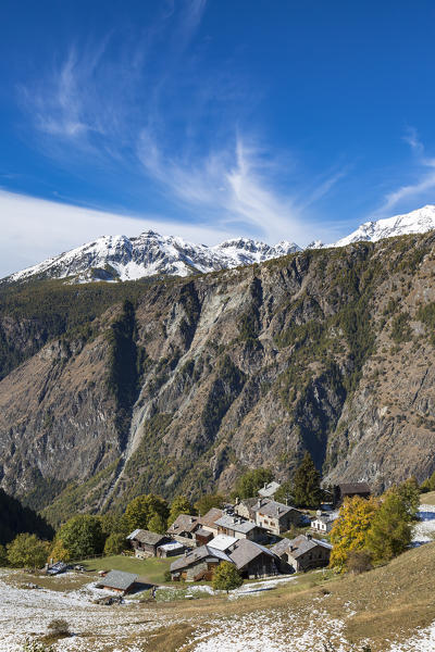 View of Suisse, an hamlet of Chamois (Chamois, Valtournenche, Aosta province, Aosta Valley, Italy, Europe)