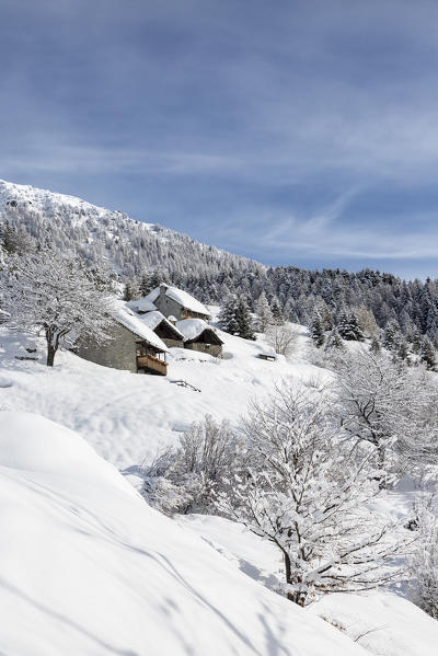 Winter view of the Alp Calantigine (Alp Calantigine, Varzo, Verbano Cusio Ossola province, Piedmont, Italy, Europe)