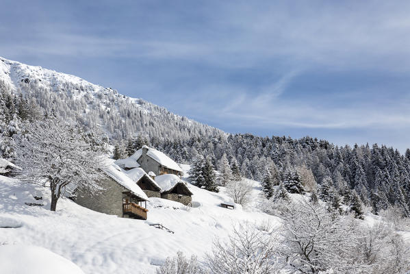 Winter view of the Alp Calantigine (Alp Calantigine, Varzo, Verbano Cusio Ossola province, Piedmont, Italy, Europe)