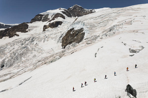 Eastern Lyskamm seen from the Gnifetti refuge in Monte Rosa Massif (Gressoney, Lys Valley; Aosta province, Aosta Valley, Italy, Europe)