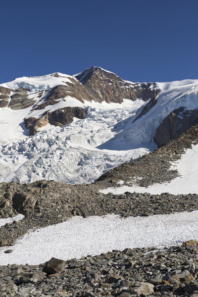 Eastern Lyskamm seen from the Mantova refuge in Monte Rosa Massif (Gressoney, Lys Valley; Aosta province, Aosta Valley, Italy, Europe)
