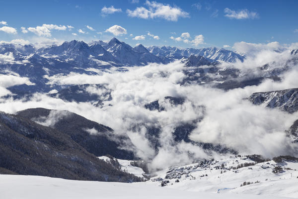 View from the Shrine of the Clavalitè (Chamois, Valtournenche, Aosta province, Aosta Valley, Italy, Europe)