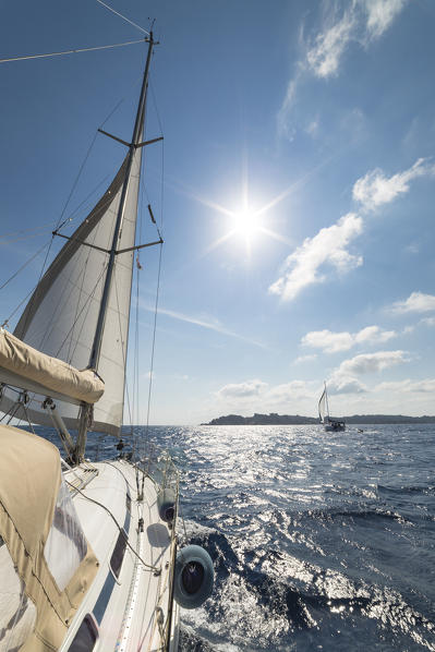 Sailing in the Archipelago of La Maddalena (Capraia island, Archipelago of La Maddalena National Park, Sassari province, Sardinia, Italy, Europe)
