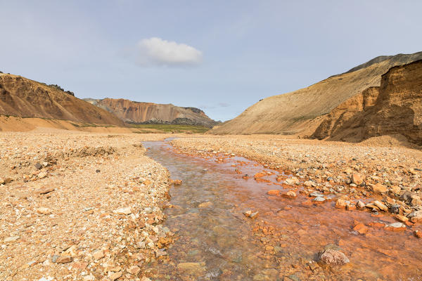 A river near Laugahraun lava field in Landmannalaugar (Fjallabak Nature Reserve, Highlands, Southern Region, Iceland, Europe)