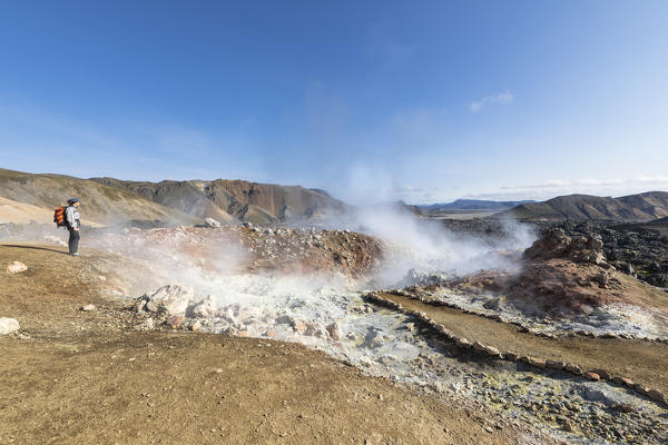A fumarole under the Brennisteinsalda mountain, Laugahraun lava field (Landmannalaugar, Fjallabak Nature Reserve, Highlands, Southern Region, Iceland, Europe)
