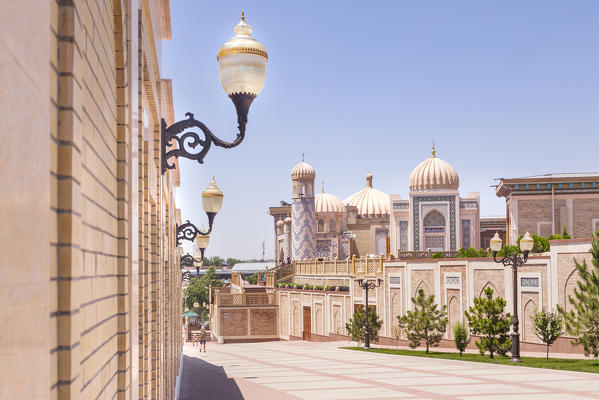 The domes of Hazrat Hizr Mosque in Samarkand historical ancient city. Sammarcanda, Uzbekistan, Central Asia.