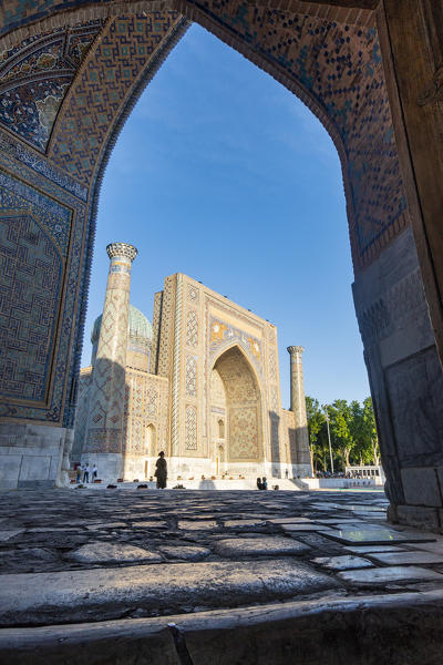 Sherdar, Cher Dor, Madrasah from Tilla Kali madrasa. Registan square, Samarkand, Uzbekistan, Central Asia.