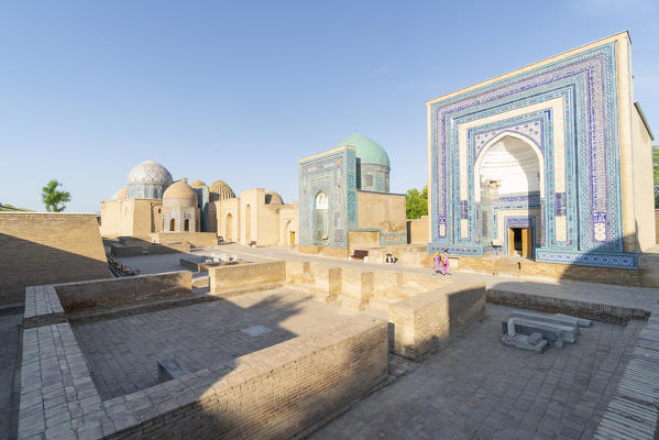 The architecture of Shah i Zinda necropolis in Sammarcanda. Samarkand, Uzbekistan, Central Asia.